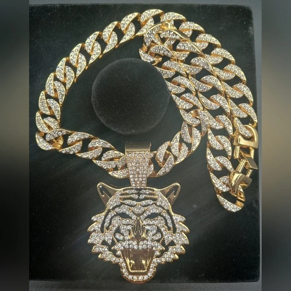 Unique Tiger Head Pendant - Pendants with Cuban Chain Necklace Gold-tone Unisex‍
